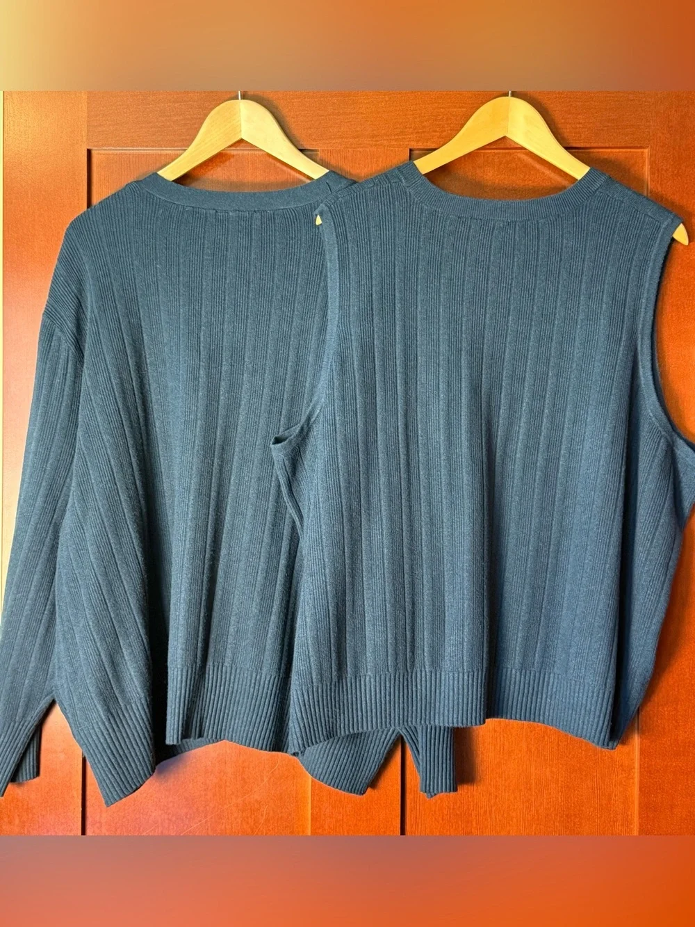 NWT Terra & Sky Plus Size 4X Ribbed Cardigan & Tank Twin Sweater Set Navy Blue